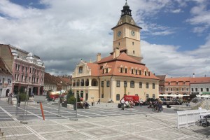 What appeared to be a central square. My guess is this is where the city market was held (and maybe still is held - I didn't look up Brasov in the guide book). 