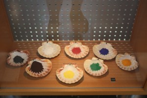 My paint set in school had the same colours, but we didn't use shells as paint boxes.