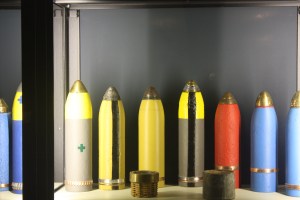 Century-old artillery shells on display at Memorial Museum Passchedaele 1917.