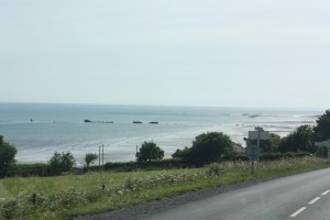 Looking at the English Channel at Arromanches-les-bains. You can see the remains of an artificial harbour built by the Allies as part of the D-Day landings in 1944.