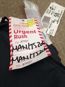 The famous backpack: left behind by Air Transat on Saturday, finally delivered on Friday. Still waiting for compensation more than four months later!